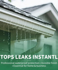 Water flowing from a roof gutter demonstrating Transparent Waterproof Sealant Self Leveling Clear Coating Knock Out Roof Leaks And Gutters Water Based Brush On Membrane No Fuss Quick Cure Protection 68 Ounce Tub.