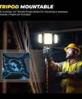 Worker holding Rechargeable 30W LED Work Light With 3000 Lumen Output On The Job 5 Modes Magnetic Base 360 Degree Rotating