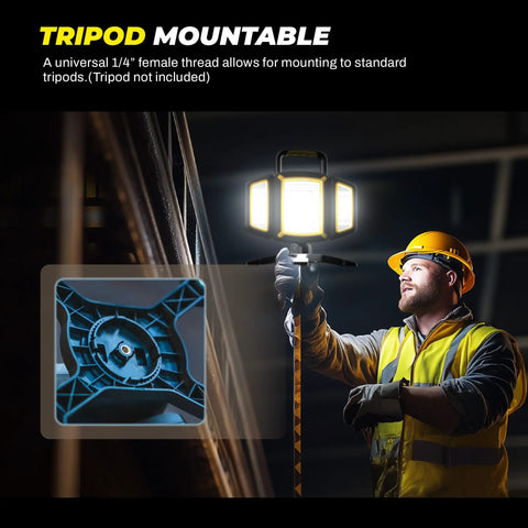 Worker holding Rechargeable 30W LED Work Light With 3000 Lumen Output On The Job 5 Modes Magnetic Base 360 Degree Rotating