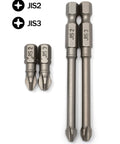 JIS Screwdriver Impact Bits Set Of Four For Standard And Long One Quarter Inch Drive Magnetic Hardened S2 Steel