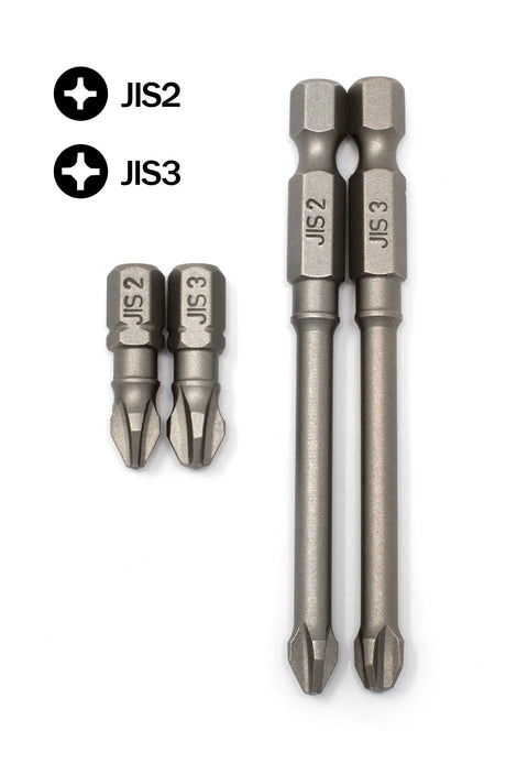 JIS Screwdriver Impact Bits Set Of Four For Standard And Long One Quarter Inch Drive Magnetic Hardened S2 Steel