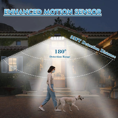 Outdoor Solar Flood Lights With 5 Heads, Remote Control Security Light With Motion Sensor, illuminating walkway at night
