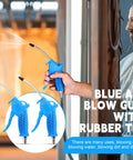 Person using High Flow Air Blower Gun With Rubber Tip 8 Pc Nozzle Set For Compressor, blue color for dust removal