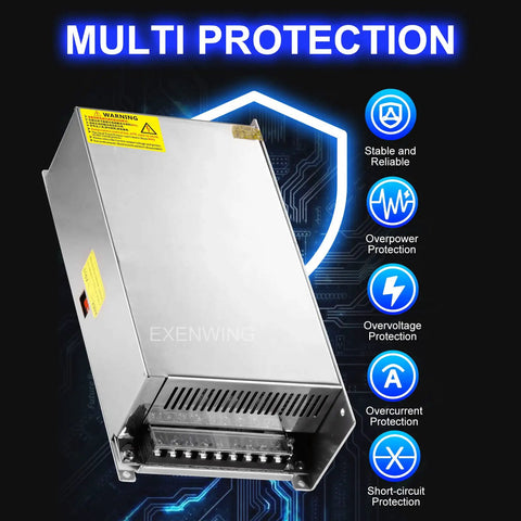Universal 12V 83A 1000W Switch Mode Power Supply Converter with multi-protection features and metal casing, front view