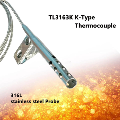 TL3163K K-Type thermocouple air probe with 316L stainless steel perforated tube and open-hole clip