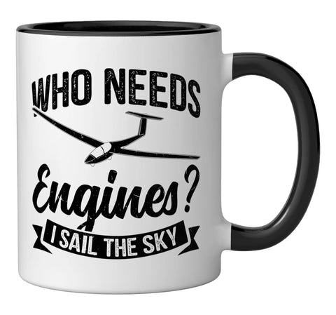 Glider Pilot Ceramic Mug For Sailplane Fans Who Live For Soaring Skies A Fun Aviation Enthusiast Coffee Cup In Black And White