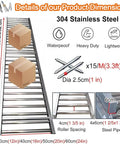 No Sweat Rolling Conveyor Table For Warehouse Unloading And Truck Trailer Loading Light Duty Stainless Steel Manual Slide System Smooth Cargo Moving Platform 20x13 Feet with carton boxes on rollers.