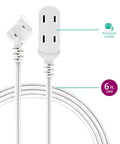 Front view of Two Pack Extension Cords With Three Outlets Each, Six Foot Length, Flat Wall Plug, Indoor Power Strip With Safety Slide.