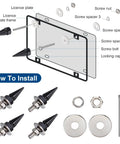 Diagram showing installation of Spikes License Plate Screws Set With Aluminum Frame Fasteners, Anti Theft Kit For Cars And Motorcycles, Durable Bolts To Secure Plates And Boost Style, 4 Pack