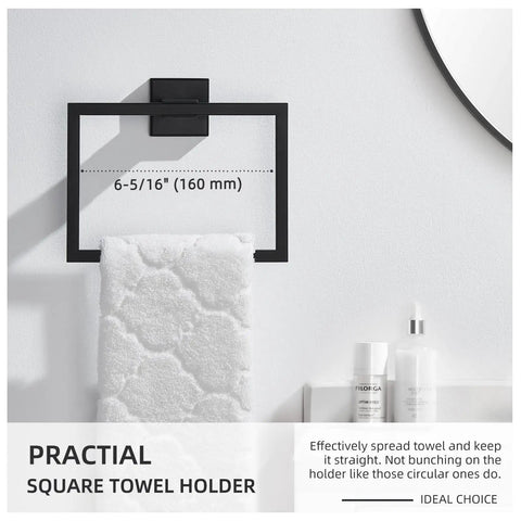 Matte Black Square Towel Holder Stainless Steel Wall Mount Rack For Bathroom, Minimalist Modern Design, Holds Towel