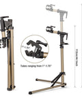 E Bike Repair Stand With 360 Degree Clamp Heavy Duty Work Stand For Road And Mountain Bikes 88 Lb Capacity Rotating Clamp Folded and Extended