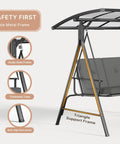 Close-up of Three Seat Patio Swing With Canopy 2 In 1 Convertible Bed Heavy Duty Outdoor Porch Swing Chair, steel frame detail.