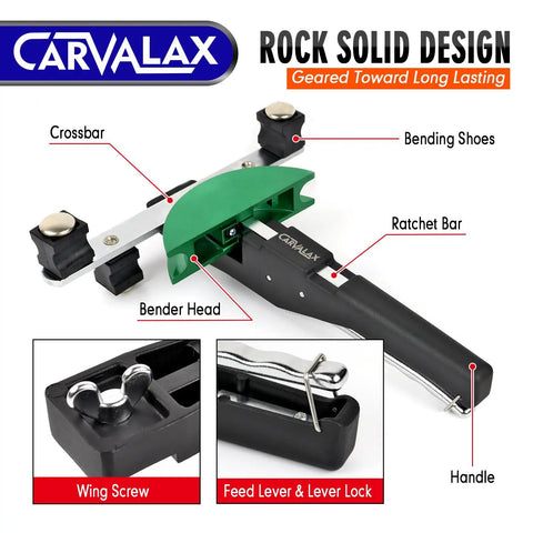 Carvalax Pipe Tube Bender Set For 1/4 To 7/8 Inch O.D. LITE Version close-up of bender head and handle with adjustment features.