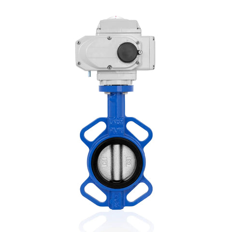 4 Inch DN100 Wafer Butterfly Valve With 110V AC Actuator, Stainless Steel AISI 304 Body, EPDM Seat, GGG40.3, For Water And Air, Beefed Up Industrial Grade Flow Control Valve, Optional 24V DC Actuator And 4 To 20 mA Proportional Control front view
