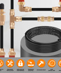 Premium PA12 Nylon Pneumatic Air Tubing 30 Ft 1 Quarter Inch OD DOT Approved For Semi Trucks And Industrial Air Systems SAE J844 Compatible High Temperature High Pressure Pneumatic Hose Line coiled and connected to brass fittings.