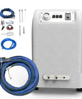 Dry Ice Blasting Machine Kit 2 In 1 With 26 Ft Hose And 44 Lb Hopper Long Reach Anti Clog System For Auto Food And Industrial Cleaning Versatile Heavy Duty Cleaning Tool For Pros Pro Grade, showing front view with accessories.