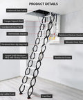 Detailed view of Heavy Duty Electric Attic Ladder Drops Smooth As Butter With Wireless Remote Titanium Magnesium Alloy Frame.
