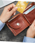Badass Button Snap Tool Kit For Leather Jeans And Canvas With Sturdy Grommet Fastener Heavy Duty Metal Snaps in use with leather wallet.