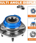 Multi-angle display of Pair Front Wheel Hub Bearing Assemblies 513121 Fits Chevy Impala 2000-2013 with 5-lug ABS and steel construction.