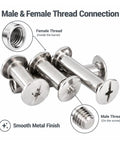 Premium 304 Stainless Steel Chicago Binding Screws Reusable Barrel Fastener Bolts showing male and female thread connections.