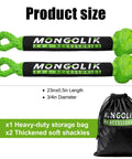 Two Pack Beefy Synthetic Soft Shackles Three Quarter Inch By Twenty Three Inch With Sixty Six Thousand Pounds Break Strength For Off Road Recovery Tow Rigging Marine Green