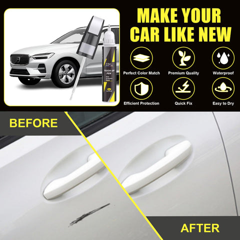 Before and after using Crystal White 707 Volvo Touch Up Paint And Scratch Remover Kit 2 In 1 Quick Fix For Nicks And Chips