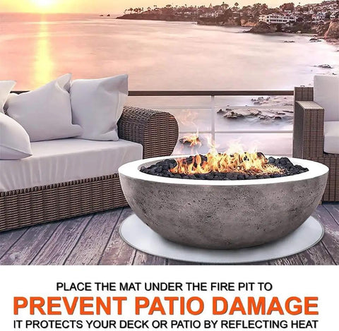 Round Fire Pit Mat for Deck and Patio, Heat Reflective 3 Layer Grill Pad, 36 Inch Waterproof Floor Protector in outdoor setting.