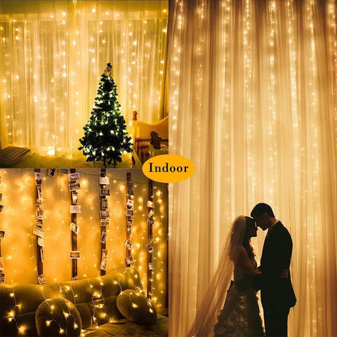 Solar Curtain Lights For Outdoors 2 Pack 300 LED Fairy String Lights With Remote Waterproof Waterfall Style For Gazebo Patio