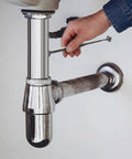 3 Pack Telescoping Measuring Stick Tap Measure Set With Long Extension Pole Reaching 94 Inches Plus Mini Ruler shown measuring plumbing.