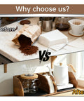 Before and after using Acacia Wood Coffee Bar Station Organizer Stand For Pour Over Nerds And Filter Holders Countertop Wooden Caddy With Heatproof Mat Sturdy Durable Coffee Station Storage For Filters Mugs And Tools showing clutter-free coffee setup