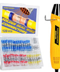 All In One Solder Seal Wire Connector Kit With Mini Heat Gun 120 Pcs Waterproof Heat Shrink Connectors displayed with heat gun