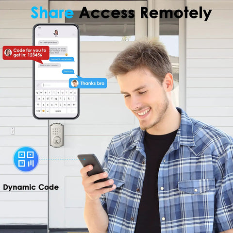 Man using smartphone app for Keyless Entry Smart Lock With Bluetooth App Control And Keypad, Digital Deadbolt For Front Door
