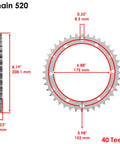 Blue O Ring Drive Chain And Sprockets Kit For Yamaha Warrior 350 YFM350X 1989 2004 with 40 Tooth rear sprocket dimensions