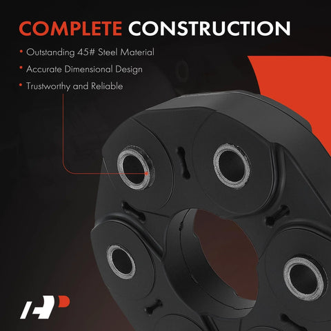 A-Premium driveshaft flex joint coupling, black metal flange with multiple bolt holes (front view).