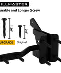 Self Locking Gate Latch For Wooden Fences, Heavy Duty Gravity Lever With Steel Spring And Cable Pull, showing screws and dimensions