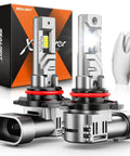Massive Glow 9005 Hb3 Led Headlight Bulbs Pack Of 2 Dropping 50k Lumens Crisp White Light And Heavy Duty Cooling Fan, silver housing.