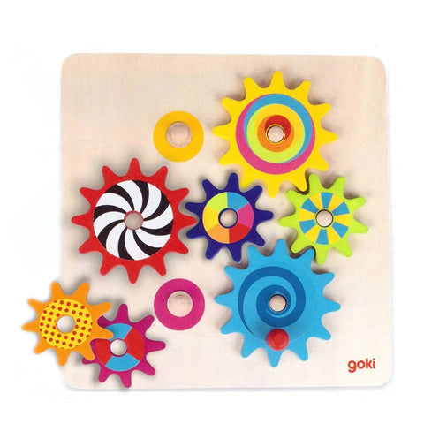 Wooden Spinning Gears 8 Piece Montessori STEM Toy Set For 3 Year Olds Cause And Effect Building Set On Wooden Base