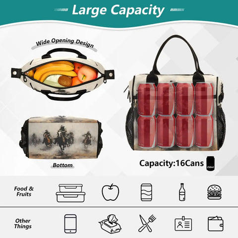 Insulated Lunch Cooler Bag With Detachable Shoulder Strap Reusable Tote Durable Nylon Exterior And Aluminum Foil Lining