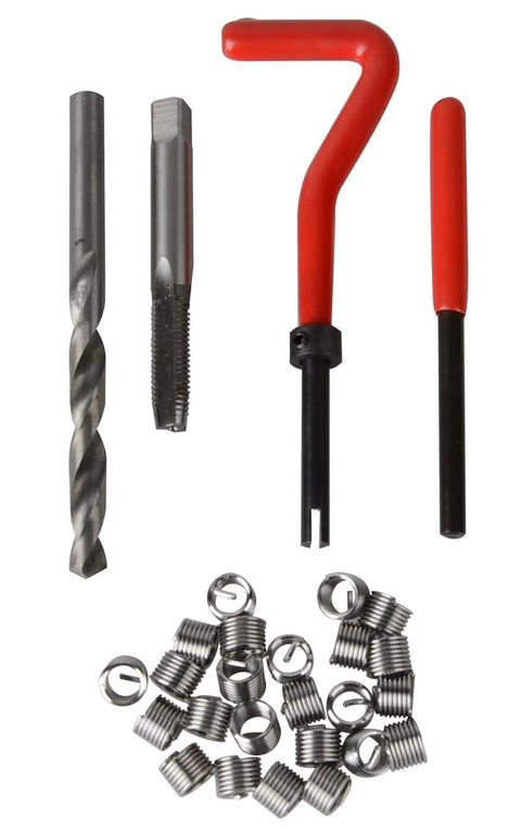 131 Piece Helicoil Thread Repair Kit With HSS Drill Bit And Thread Insert Tool For M5 M6 M8 M10 M12 Threads Fix Damaged Stripped Holes In Soft Metals Pro Grade Rethreading Kit For Home Garage Workshop, showing tools and inserts