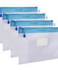 Four Pack Durable Letter Size Waterproof Mesh File Bags For Documents And Everyday Carry Zipper Pouch Organizers In Blue