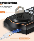 Close-up of electronic keypad deadbolt lock with key, USB emergency unlock option for keyless entry backlit keypad auto lock