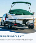 Boat trailer with Two Piece Square U Bolt Kit for 2x2 axle, hauling on highway. Heavy Duty U Bolts for leaf spring mounting.