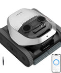 Heavy Duty Cordless Robotic Pool Cleaner with Badass 8000 GPH Suction and Waterline Scrubbing Featuring Dual Brushless Motors and Foolproof Remote Operation Zero Hassle Cleanup Kit for In Ground Pools and remote control.