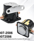 12V Start Solenoid Relay Replacement for Cummins Onan RV Generators, copper build, two views, fits 3072586 model number.