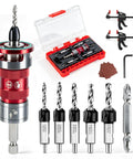 14 Piece Countersink Drill Bit Set With Self Locking Quick Adjust Depth Tct Steel Hss Bits Heavy Duty Design for woodworking.
