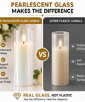 Comparison of Pearlescent Glass Battery Operated LED Candles Set Of 4 Slim Flameless Candles with ordinary plastic candle highlighting quality differences