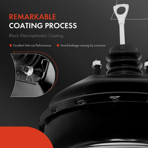 Vacuum Brake Booster Straight Shot Fit For GMC Sierra 1500 and Yukon XL 2500 1999 to 2002, black electrophoretic coating detail.