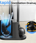 Heavy Duty Stainless Steel Toilet Plunger And Bathroom Brush Set Rustproof with rapid ventilation drainage system shown in modern bathroom.