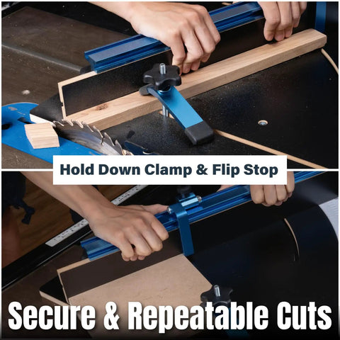 Crosscut Table Saw Sled Kit For Precise Woodworking Cuts With Aluminum Fence MDF Base Pro Grade Miter Bar Flip Stop Clamp