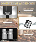 Image showing features of Stainless Steel 58mm Espresso Tamping Station and Portafilter Stand for Home Brewers with adjustable height and easy clean design.